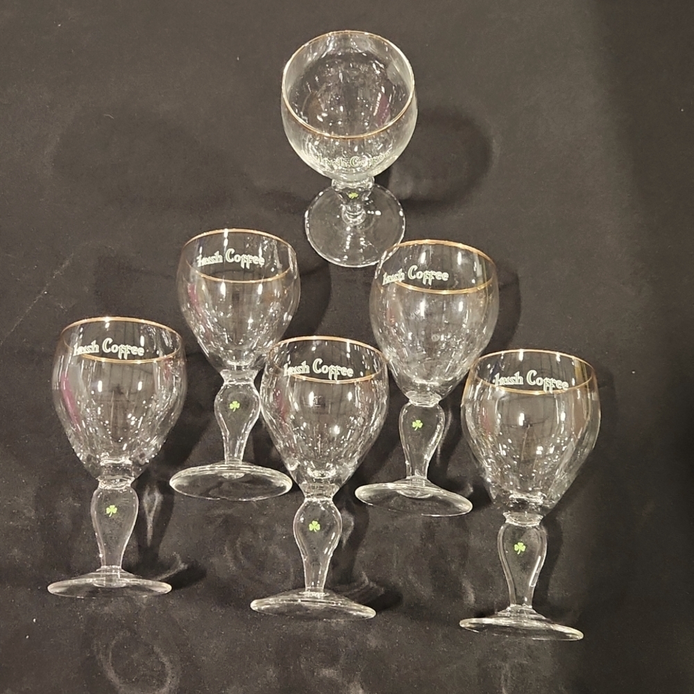 6 Irish coffee glass goblets 5 1/2" tall Vintage